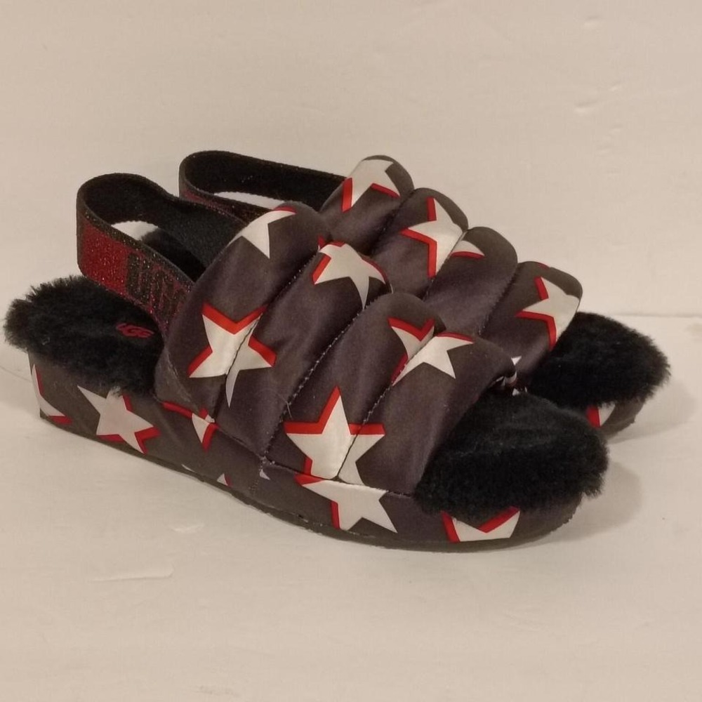 UGG puff yeah stars black women's slip on sandals.